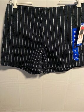 Nautica Navy Pinstripe Flat-Front Shorts with White Stripes